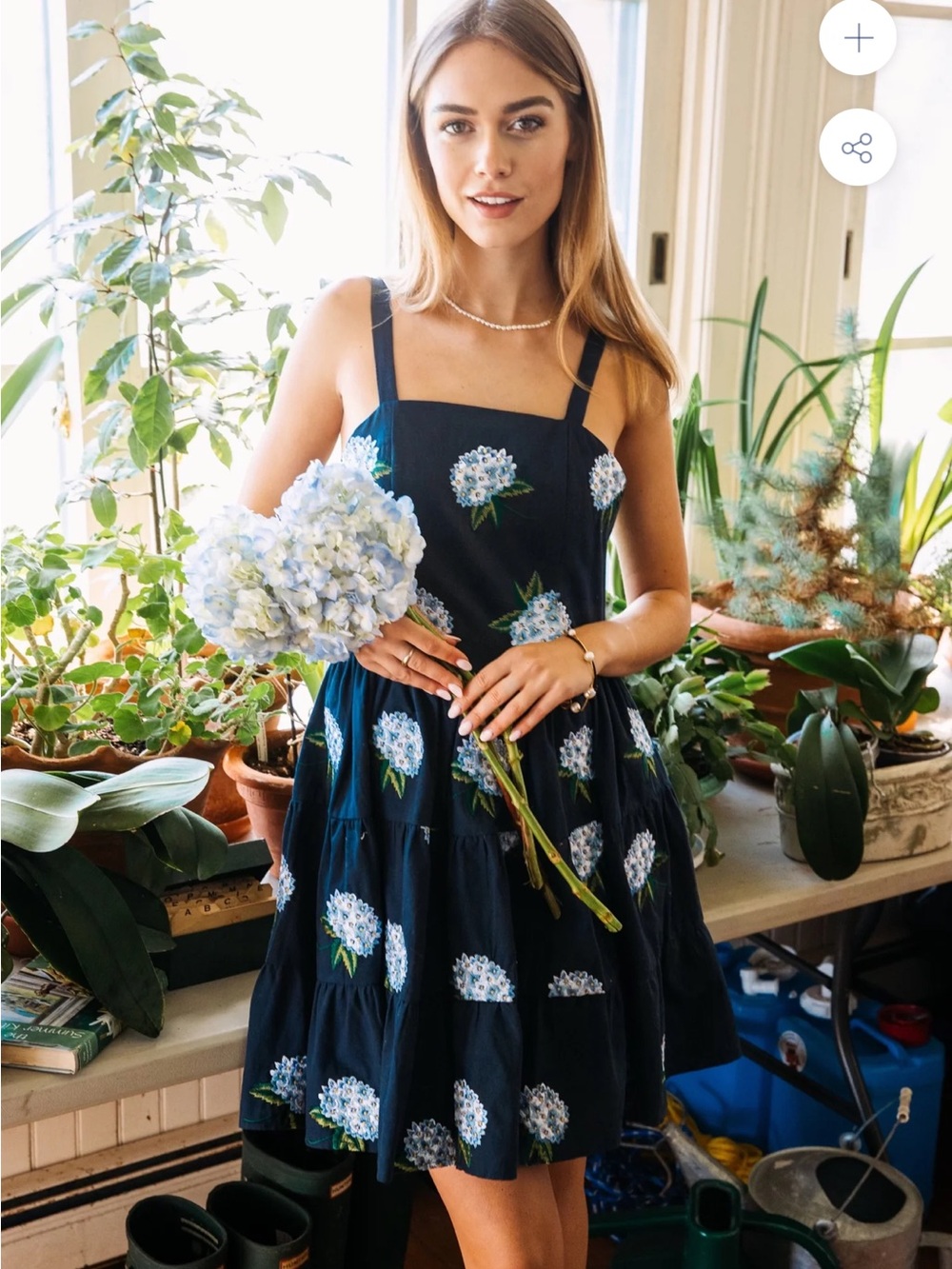 Kiel James Patrick Navy Midi Dress with Blue Floral Embroidery - Picture 2 of 5